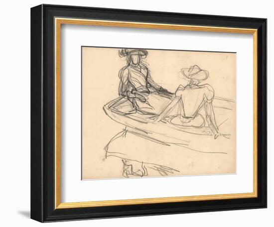 Young Girls on a Boat (Pencil on Paper)-Claude Monet-Framed Giclee Print