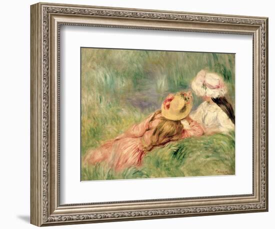 Young Girls on the River Bank-Pierre-Auguste Renoir-Framed Premium Giclee Print