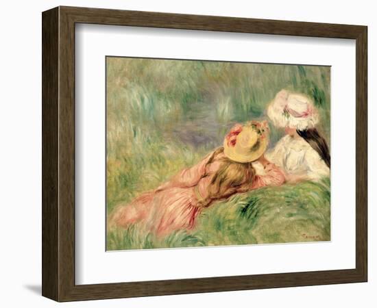 Young Girls on the River Bank-Pierre-Auguste Renoir-Framed Premium Giclee Print