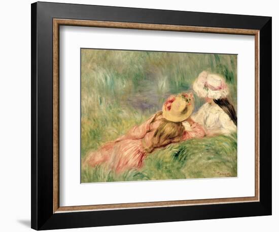 Young Girls on the River Bank-Pierre-Auguste Renoir-Framed Premium Giclee Print