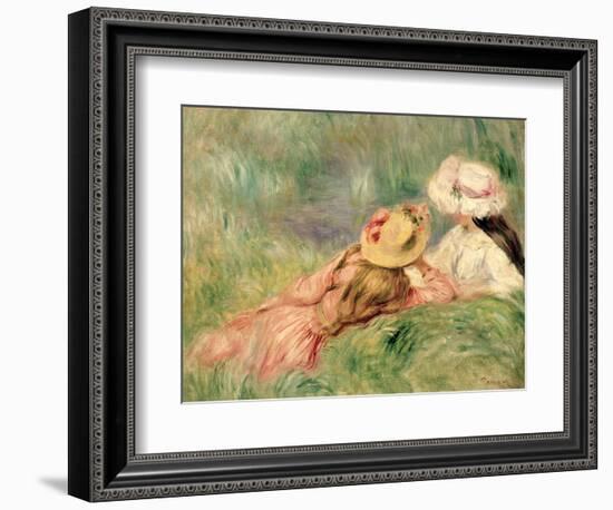 Young Girls on the River Bank-Pierre-Auguste Renoir-Framed Premium Giclee Print