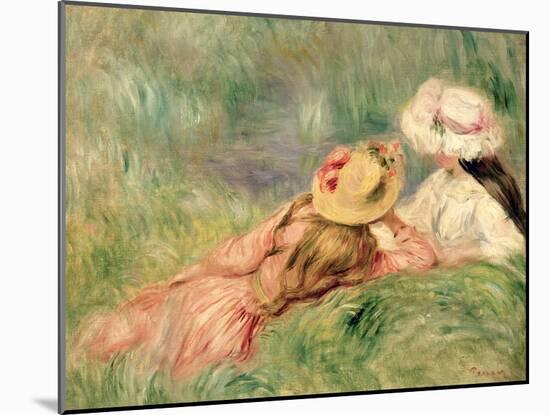 Young Girls on the River Bank-Pierre-Auguste Renoir-Mounted Giclee Print