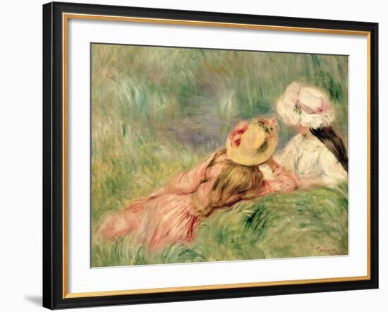 Young Girls on the River Bank-Pierre-Auguste Renoir-Framed Giclee Print