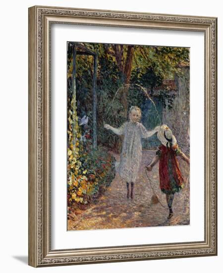 Young Girls Playing in the Garden, Fillettes Jouant Dans Un Jardin-Henri Lebasque-Framed Giclee Print