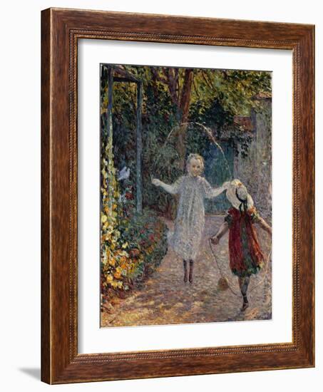 Young Girls Playing in the Garden, Fillettes Jouant Dans Un Jardin-Henri Lebasque-Framed Giclee Print