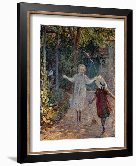 Young Girls Playing in the Garden, Fillettes Jouant Dans Un Jardin-Henri Lebasque-Framed Giclee Print