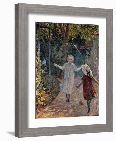 Young Girls Playing in the Garden, Fillettes Jouant Dans Un Jardin-Henri Lebasque-Framed Giclee Print