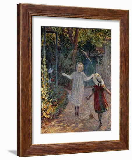 Young Girls Playing in the Garden, Fillettes Jouant Dans Un Jardin-Henri Lebasque-Framed Giclee Print