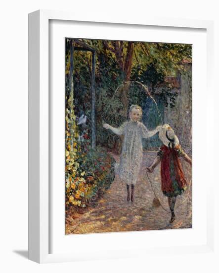 Young Girls Playing in the Garden, Fillettes Jouant Dans Un Jardin-Henri Lebasque-Framed Giclee Print