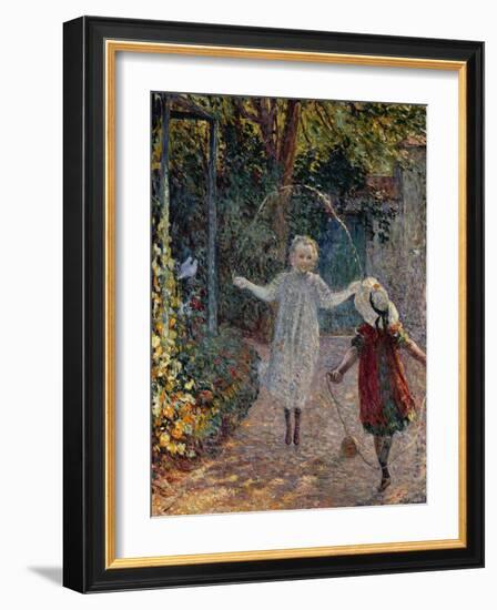 Young Girls Playing in the Garden, Fillettes Jouant Dans Un Jardin-Henri Lebasque-Framed Giclee Print