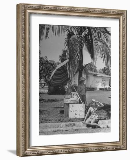 Young Girls Selling Lemonade from a Sidewalk Stand-Nina Leen-Framed Photographic Print