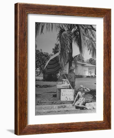 Young Girls Selling Lemonade from a Sidewalk Stand-Nina Leen-Framed Photographic Print