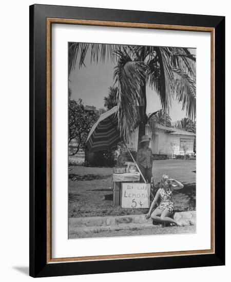 Young Girls Selling Lemonade from a Sidewalk Stand-Nina Leen-Framed Photographic Print