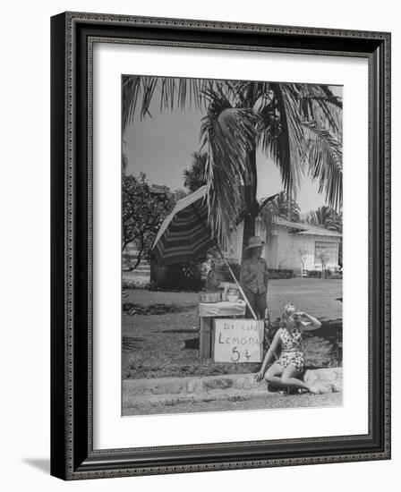 Young Girls Selling Lemonade from a Sidewalk Stand-Nina Leen-Framed Photographic Print