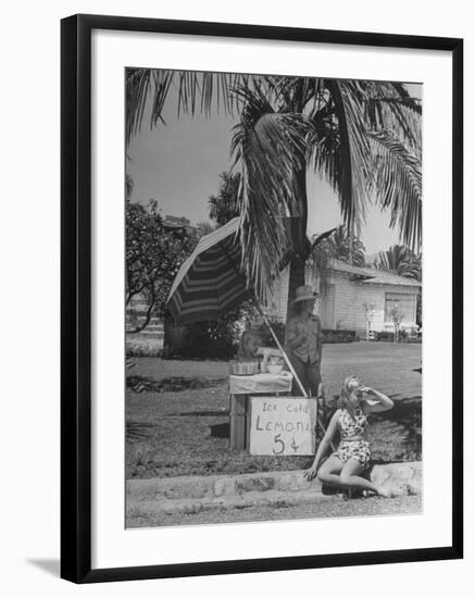 Young Girls Selling Lemonade from a Sidewalk Stand-Nina Leen-Framed Photographic Print