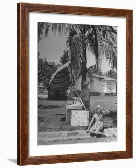 Young Girls Selling Lemonade from a Sidewalk Stand-Nina Leen-Framed Photographic Print