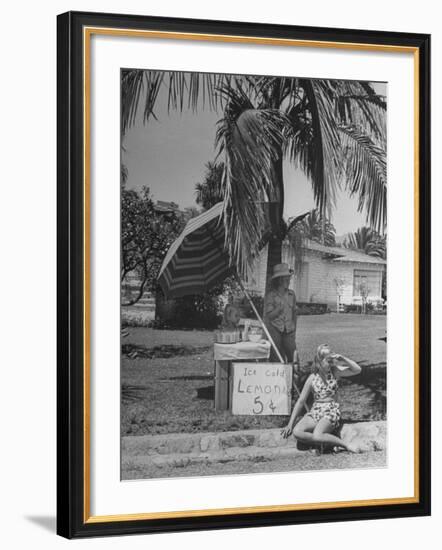 Young Girls Selling Lemonade from a Sidewalk Stand-Nina Leen-Framed Photographic Print