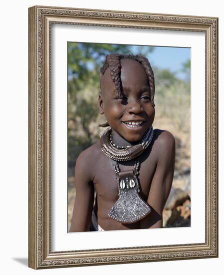 Young Himba Girl, Her Body Lightly Smeared with Mixture of Red Ochre, Butterfat and Herbs, Namibia-Nigel Pavitt-Framed Photographic Print