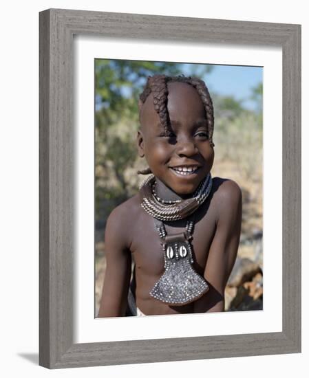 Young Himba Girl, Her Body Lightly Smeared with Mixture of Red Ochre, Butterfat and Herbs, Namibia-Nigel Pavitt-Framed Photographic Print