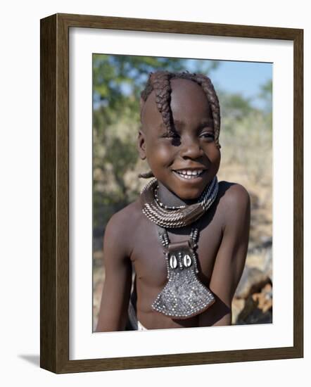 Young Himba Girl, Her Body Lightly Smeared with Mixture of Red Ochre, Butterfat and Herbs, Namibia-Nigel Pavitt-Framed Photographic Print