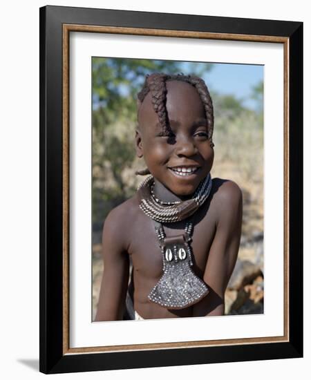 Young Himba Girl, Her Body Lightly Smeared with Mixture of Red Ochre, Butterfat and Herbs, Namibia-Nigel Pavitt-Framed Photographic Print