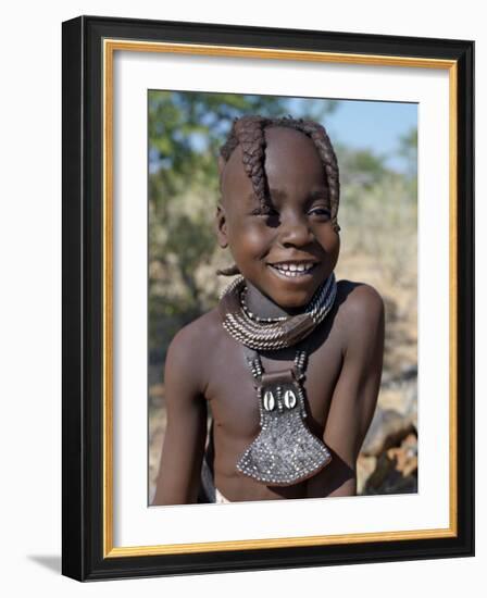 Young Himba Girl, Her Body Lightly Smeared with Mixture of Red Ochre, Butterfat and Herbs, Namibia-Nigel Pavitt-Framed Photographic Print