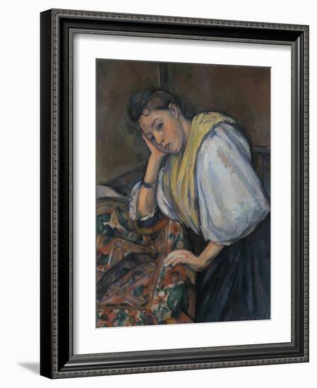 Young Italian Woman at a Table, C.1895-1900-Paul Cézanne-Framed Giclee Print