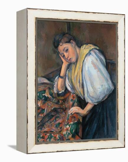 Young Italian Woman at a Table-Paul Cézanne-Framed Premier Image Canvas