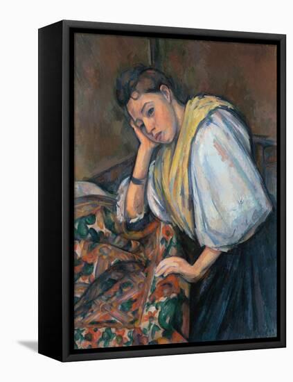 Young Italian Woman at a Table-Paul Cézanne-Framed Premier Image Canvas