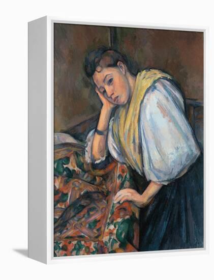 Young Italian Woman at a Table-Paul Cézanne-Framed Premier Image Canvas