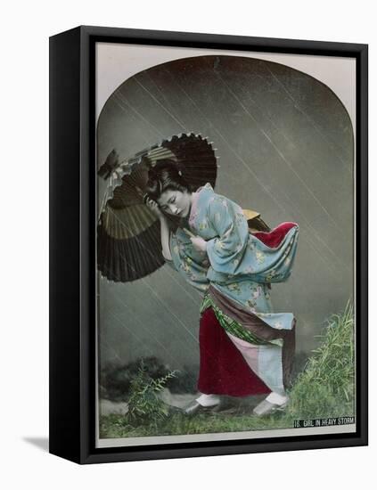 Young Japanese Girl in the Rain, c.1900-Japanese Photographer-Framed Premier Image Canvas