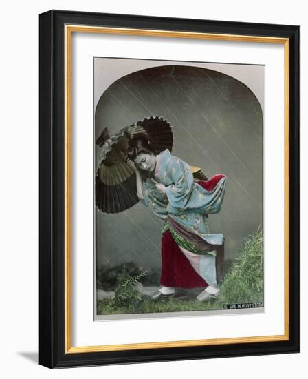 Young Japanese Girl in the Rain, c.1900-Japanese Photographer-Framed Photographic Print