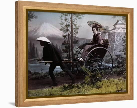 Young Japanese Woman in a Rickshaw, C.1890 (Coloured Photo)-Kusakabe Kimbei-Framed Premier Image Canvas