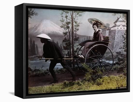 Young Japanese Woman in a Rickshaw, C.1890 (Coloured Photo)-Kusakabe Kimbei-Framed Premier Image Canvas