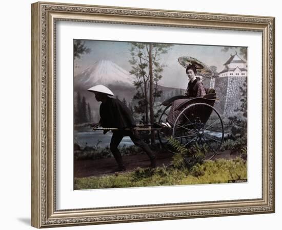 Young Japanese Woman in a Rickshaw, C.1890 (Coloured Photo)-Kusakabe Kimbei-Framed Giclee Print