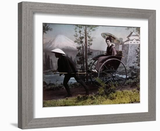 Young Japanese Woman in a Rickshaw, C.1890 (Coloured Photo)-Kusakabe Kimbei-Framed Giclee Print