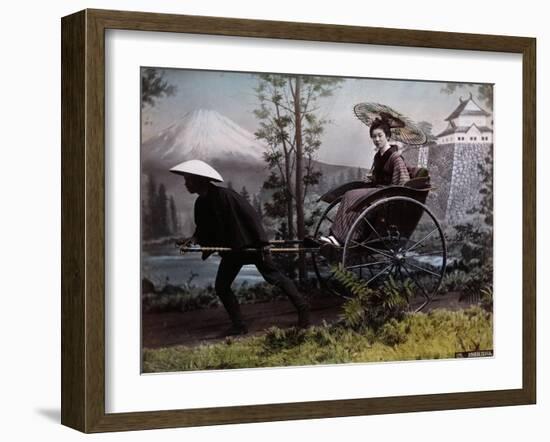 Young Japanese Woman in a Rickshaw, C.1890 (Coloured Photo)-Kusakabe Kimbei-Framed Giclee Print