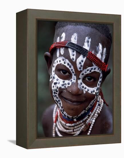 Young Karo Girl Shows Off Her Attractive Make Up, Omo River, Southwestern Ethiopia-John Warburton-lee-Framed Premier Image Canvas