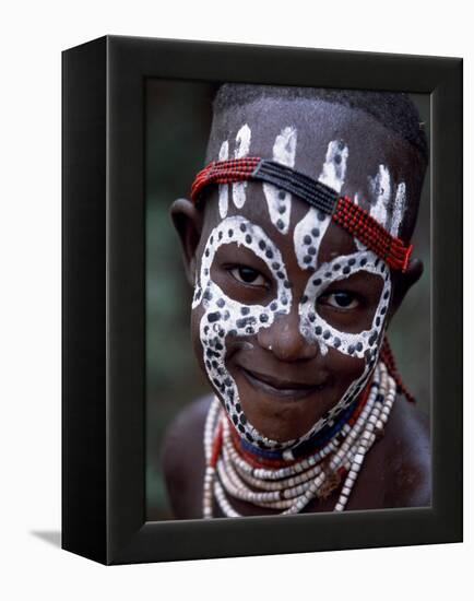 Young Karo Girl Shows Off Her Attractive Make Up, Omo River, Southwestern Ethiopia-John Warburton-lee-Framed Premier Image Canvas