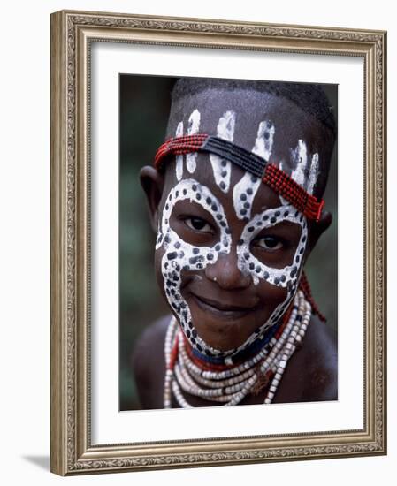 Young Karo Girl Shows Off Her Attractive Make Up, Omo River, Southwestern Ethiopia-John Warburton-lee-Framed Photographic Print