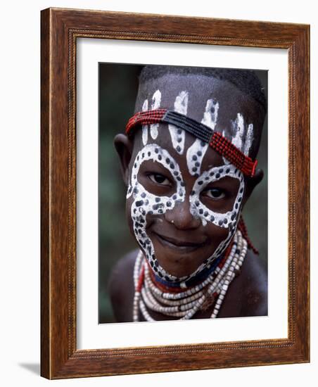 Young Karo Girl Shows Off Her Attractive Make Up, Omo River, Southwestern Ethiopia-John Warburton-lee-Framed Photographic Print