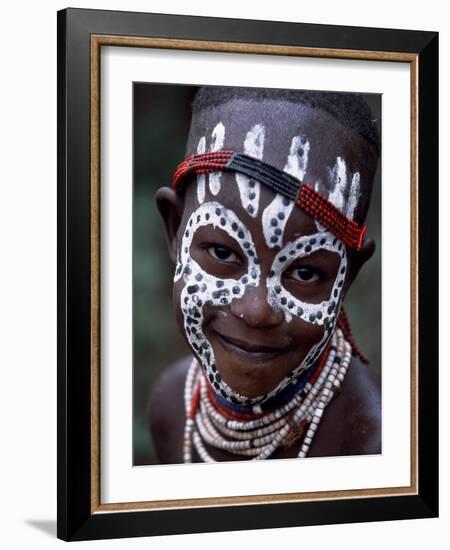 Young Karo Girl Shows Off Her Attractive Make Up, Omo River, Southwestern Ethiopia-John Warburton-lee-Framed Photographic Print