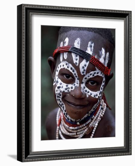 Young Karo Girl Shows Off Her Attractive Make Up, Omo River, Southwestern Ethiopia-John Warburton-lee-Framed Photographic Print