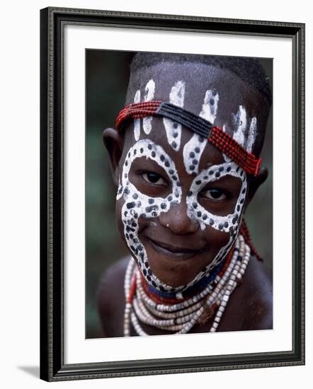 Young Karo Girl Shows Off Her Attractive Make Up, Omo River, Southwestern Ethiopia-John Warburton-lee-Framed Photographic Print