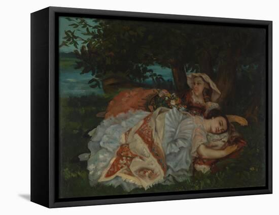 Young Ladies on the Bank of the Seine, before 1857-Gustave Courbet-Framed Premier Image Canvas