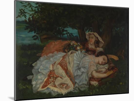 Young Ladies on the Bank of the Seine, before 1857-Gustave Courbet-Mounted Giclee Print