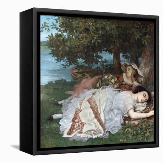 Young Ladies on the Bank of the Seine-Gustave Courbet-Framed Premier Image Canvas