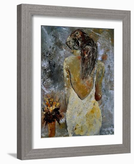 Young Lady And Flowers.-Pol Ledent-Framed Art Print