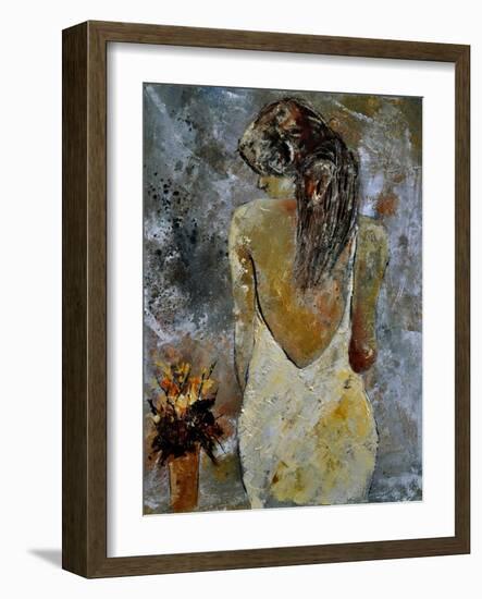 Young Lady And Flowers.-Pol Ledent-Framed Art Print