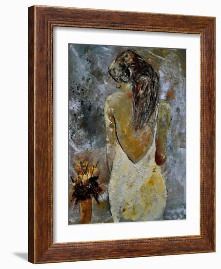 Young Lady And Flowers.-Pol Ledent-Framed Art Print